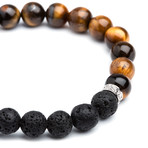 Classic Tiger Eye + Lava Bracelet // Silver