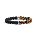 Classic Tiger Eye + Lava Bracelet // Silver