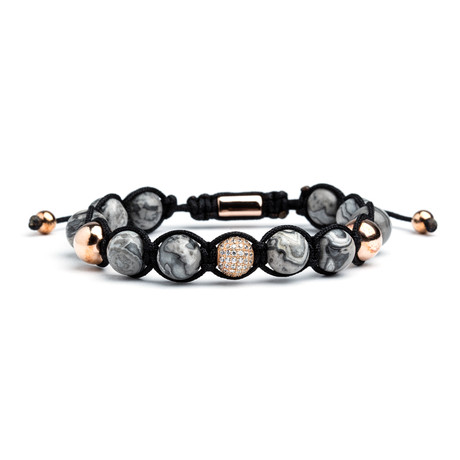 Wolf Stone Shamballa Bracelet // Rose Gold