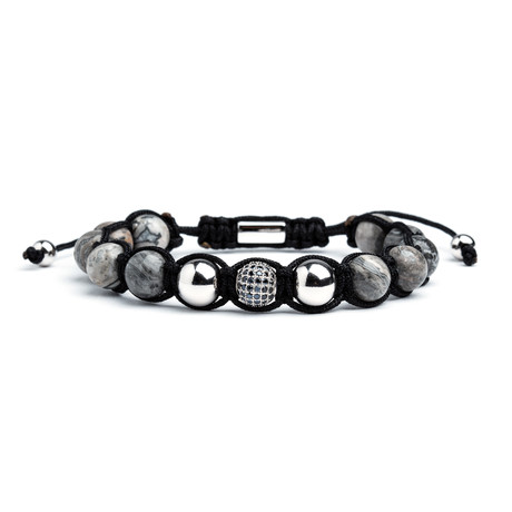 Wolf Stone Shamballa Bracelet // Silver