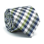 Hand Made Silk Tie // Olive, Black + White Checkered