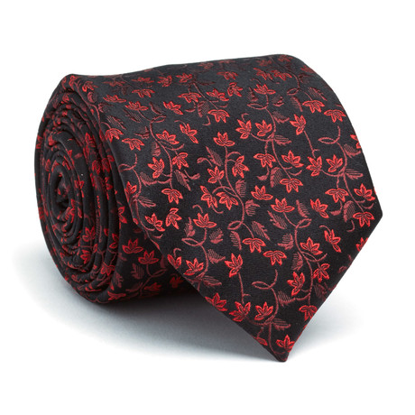 Hand Made Silk Tie // Onyx Black + Red Floral