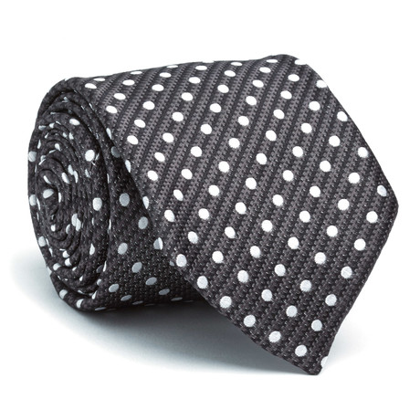 Hand Made Silk Tie // Onyx Black + White Dotted