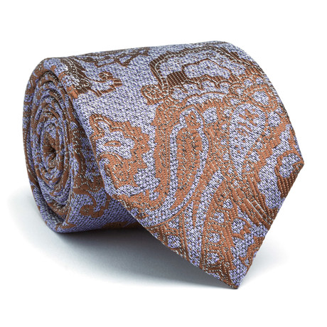 Hand Made Silk Tie // Dark Blue + Brown Paisey