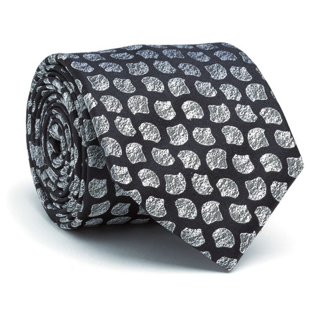Hade Made Silk Tie // Onyx Black + Charocal Patterned