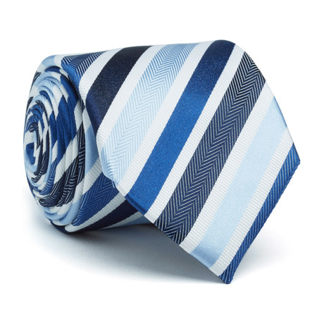 Hand Made Silk Tie // Blue, White + Black Striped
