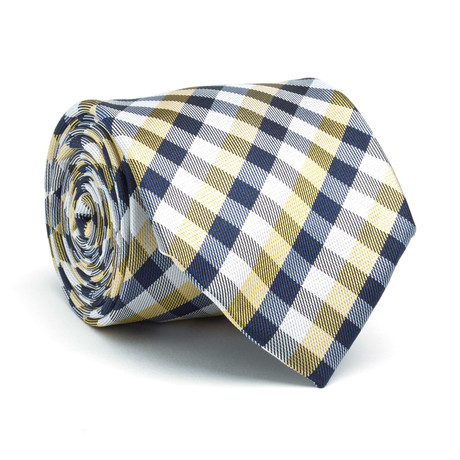 Hand Made Silk Tie // Black, Yellow + White Checkered