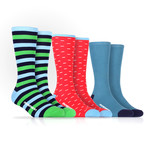 Stripes + Solids Sock Pack // Green + Red + Blue // 3-Pack (Size: 36-40 (Euro))