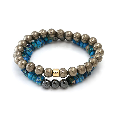 The Horizon Bracelet Set // Blue + Gray + Gold