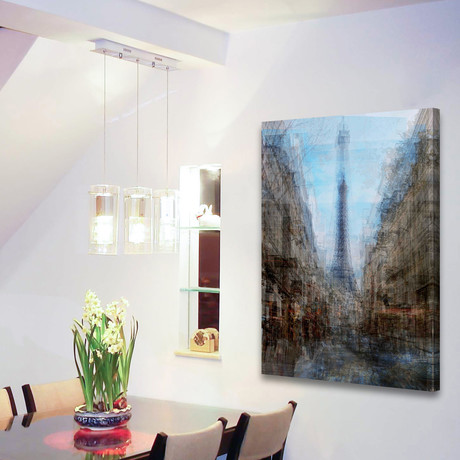 Eiffel Thru Streets Painting Print on Wrapped Canvas (18"H x 12"W  x 1.5"D)