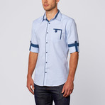Polka Dot Print Button-Up Shirt // Blue (XL)