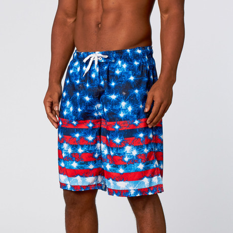 Burnside // Stars + Stripes Elastic Board Shorts // Navy (XL)