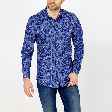 St. Lynn // Bold Button-Up // Blue Paisley (2XL)