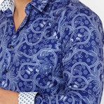 St. Lynn // Bold Button-Up // Blue Paisley (2XL)