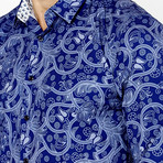 St. Lynn // Bold Button-Up // Blue Paisley (2XL)