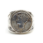Large Mercury Dime Silver Ring (Size 7)