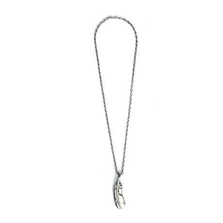 Black Chrome Feather Silver Pendant + Chain (Chain Length: 18")