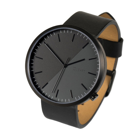 Lehft Watch Quartz // All Black + Black Leather Strap