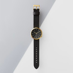 Lehft Watch Quartz // Gold + Black Leather Strap