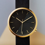 Lehft Watch Quartz // Gold + Black Leather Strap