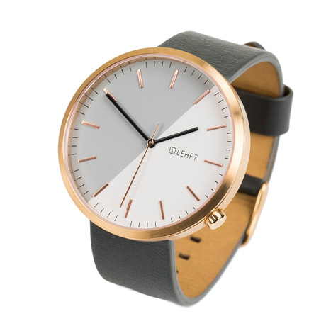 Lehft Watch Quartz // Rose Gold + Cool Grey Leather Strap