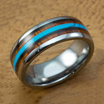 Aqua Turquoise + Koa Wood Ring // 8mm (Size 6)