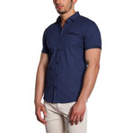 MCR Moda Crise // Short Sleeve Button-Down Shirt // Blue Geometric (M)