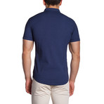MCR Moda Crise // Short Sleeve Button-Down Shirt // Blue Geometric (L)