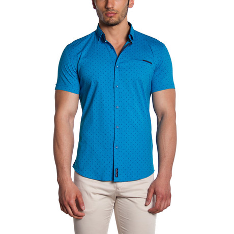 Short Sleeve Button-Down Shirt // Turquoise (S)