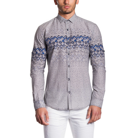 Button-Down Shirt // Grey + Blue Horizontal Pattern (S)