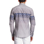Button-Down Shirt // Grey + Blue Horizontal Pattern (M)