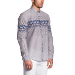 Button-Down Shirt // Grey + Blue Horizontal Pattern (M)