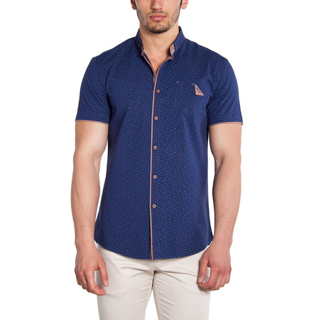 Button-Down Shirt // Dark Blue Pattern + Tan Contrast (S)
