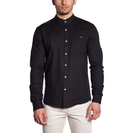 Mandarin Collar Button-Down Shirt // Black (S)