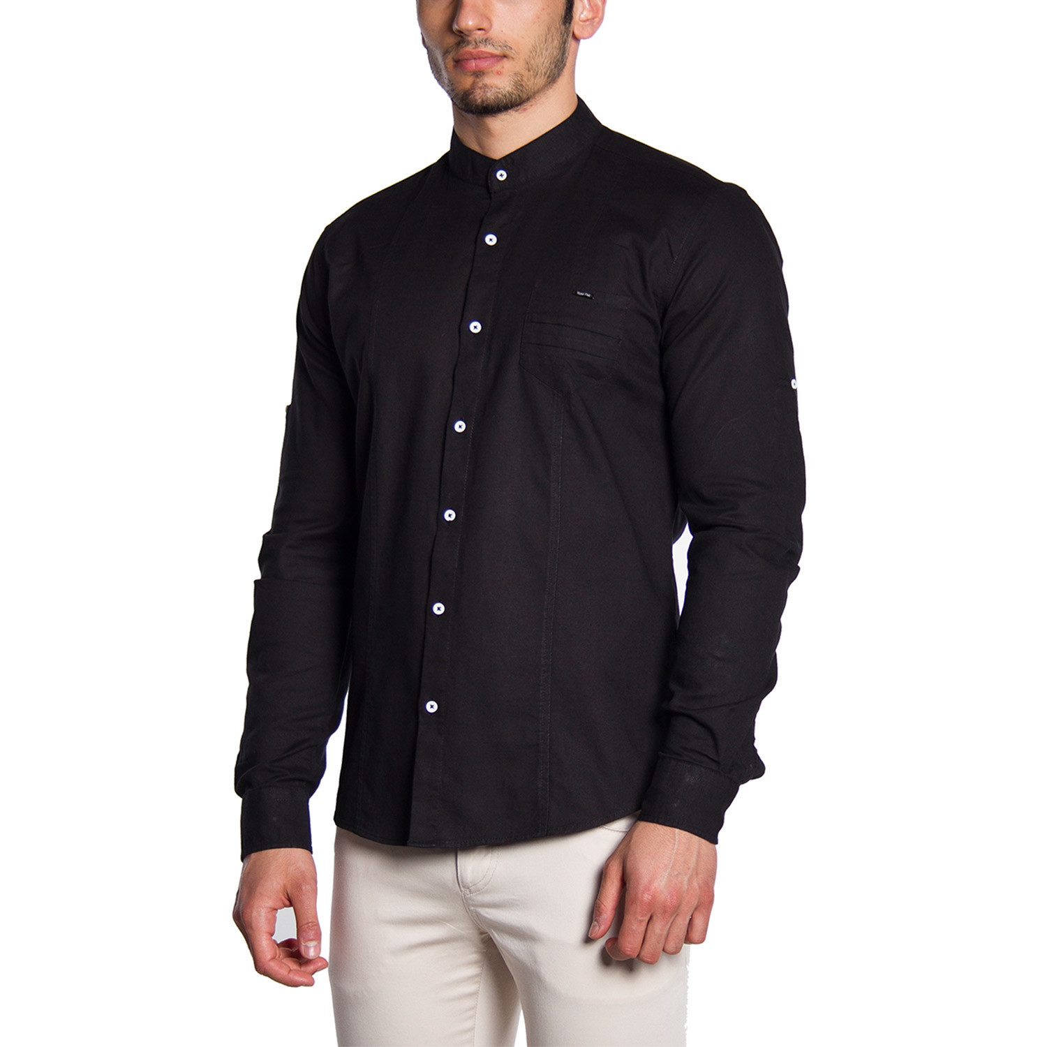 Mandarin Collar Button-Down Shirt // Black (S) - MCR Moda Crise - Touch ...