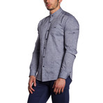 MCR Moda Crise // Mandarin Collar Button-Down Shirt // Dark Blue (M)