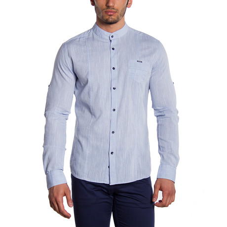 MCR Moda Crise // Mandarin Collar Button-Down Shirt // Blue (S)