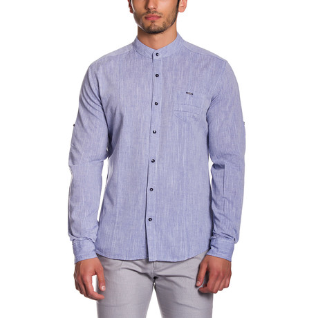 Mandarin Collar Button-Down Shirt // Royal blue (S)