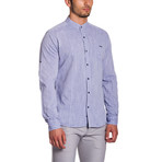 Mandarin Collar Button-Down Shirt // Royal blue (XL)