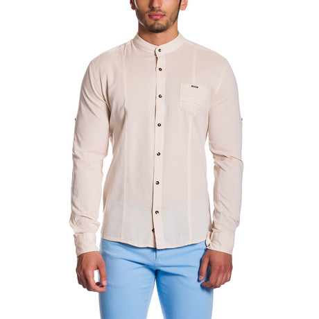 Mandarin Collar Button-Down Shirt // Off White (S)