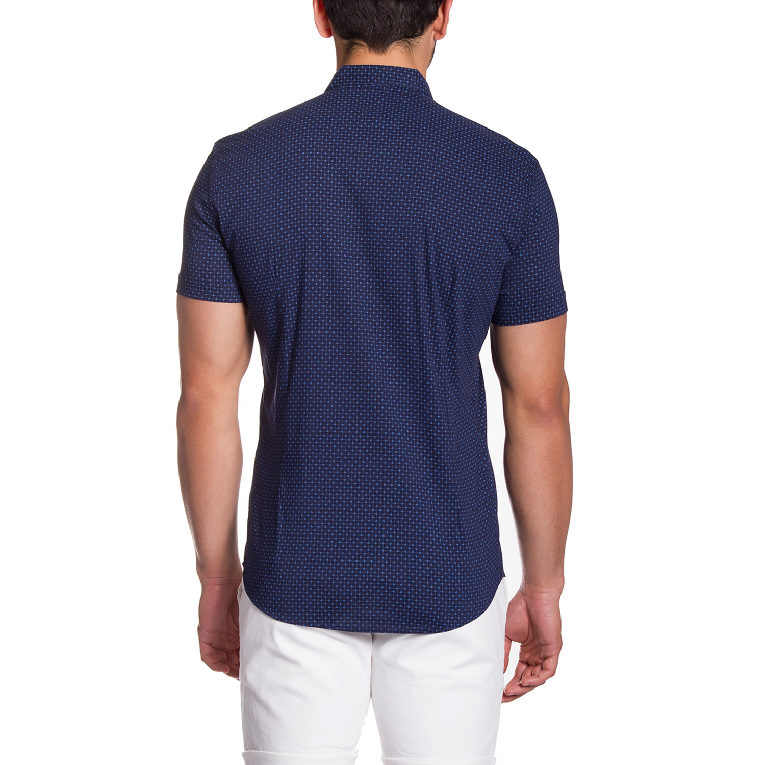Short Sleeve Button-Down Shirt // Dark Blue Print (S) - MCR Moda Crise ...