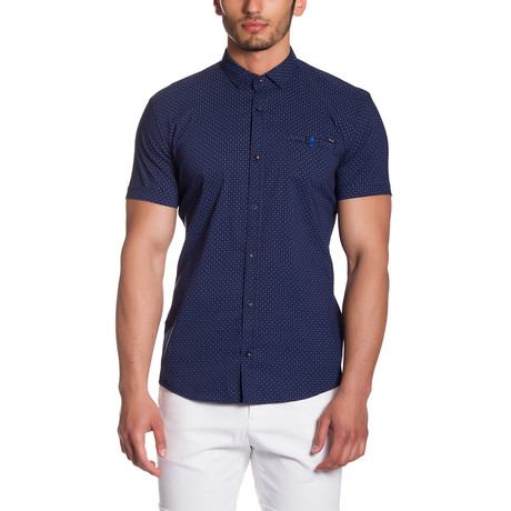 Short Sleeve Button-Down Shirt // Dark Blue Print (S)