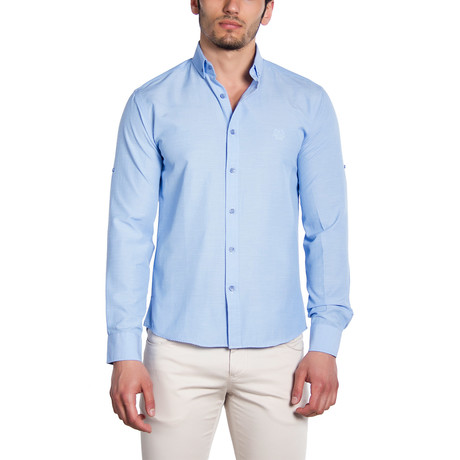 Button-Down Shirt // Light Blue + Embroidery (S)