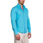 Button-Down Shirt // Turquoise + Embroidery (M)