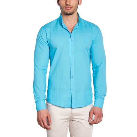 Button-Down Shirt // Turquoise + Embroidery (S)
