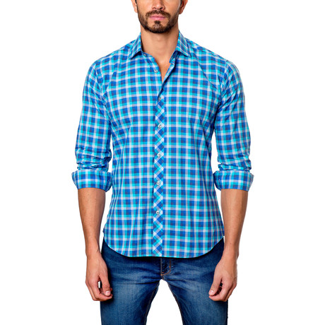 Jared Lang // Large Check Button-Down Shirt // Blue (XL)