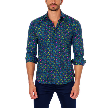 Spring Flowers Button-Down Shirt // Navy (S)