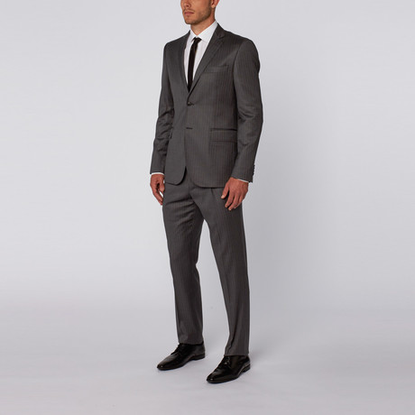 Single Breasted Suit // Charcoal Woven Stripe (Euro: 46)