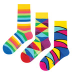 Mid-Calf Sock // Bright Lines // Pack of 3 (Size: 6-9)