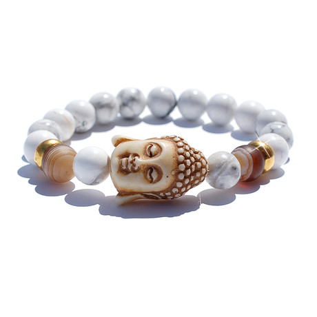 Buddha Bracelet // White + Gold (Length: 6.5”)